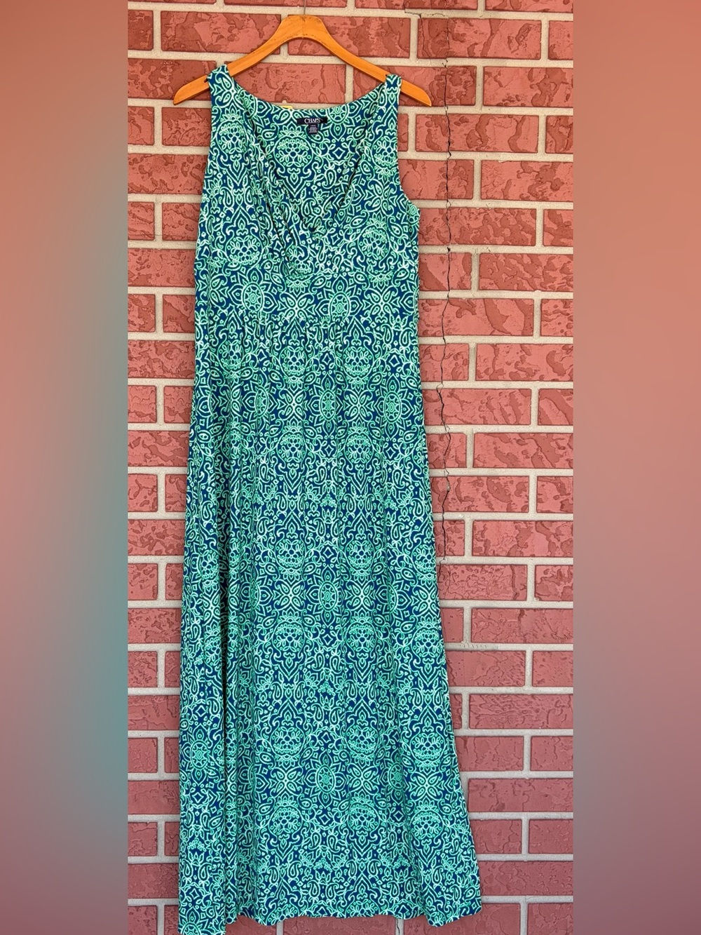 Chaps Teal and Navy Printed Tank Maxi Skirt